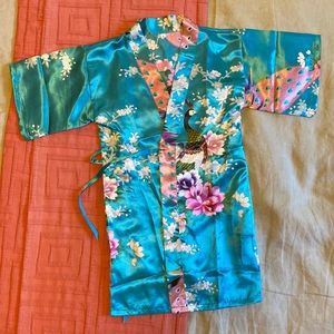 Children’s Costume Kimono Robe Blue Pink White Peacock Flowers